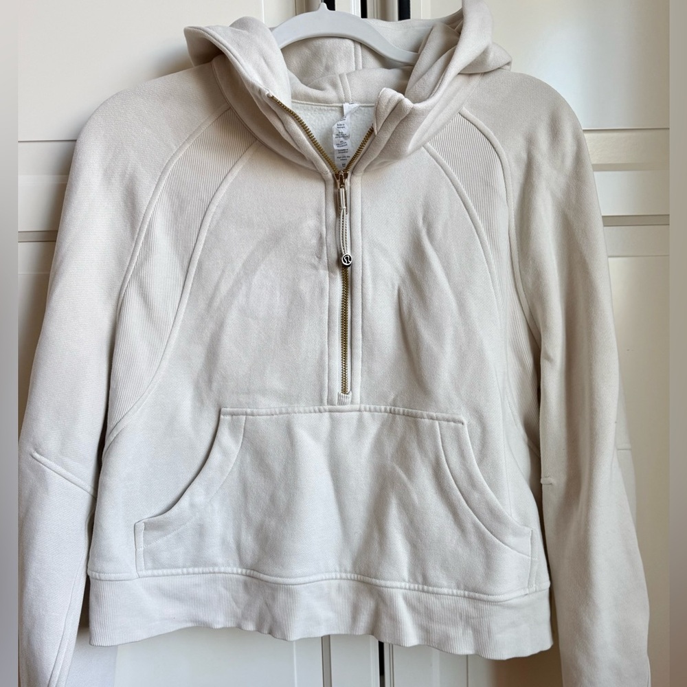 Lululemon Scuba Hoodie. Cream with Gold zipper detail. Size M/L.